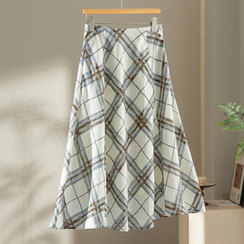 Damen A‑Linien‑Midirock mit hoher Taille und aquarelligem Karomuster Shop Nory
