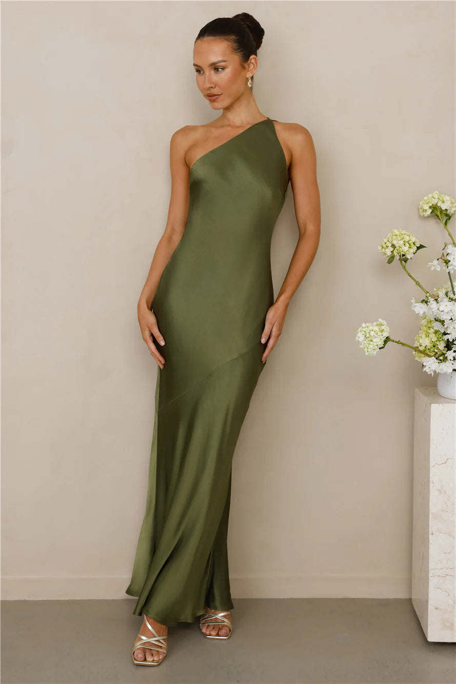 Damen Elegantes asymmetrisches Maxikleid mit feinem Satinfinish Shopnory