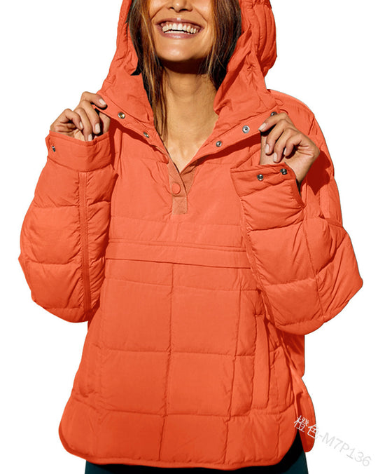 Damen Gefütterter Stepp-Anorak-Pullover mit Kapuze Shop Nory