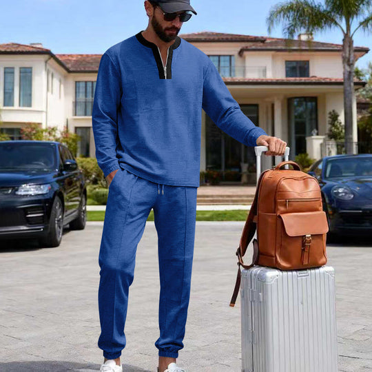 Herren Leichtes Henley-Loungewear-Set mit Kontrastkragen, Tunnelzug-Jogger und elastischen Bündchen Shop Nory