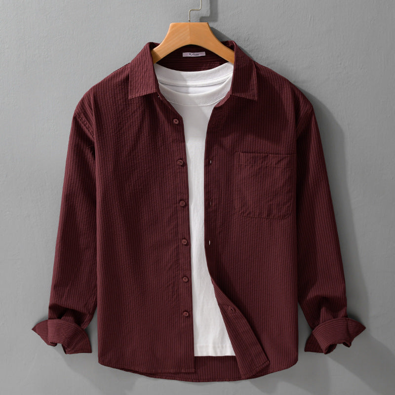 Herren Struktur-Overshirt aus atmungsaktivem Baumwollmix mit feinem Streifenrelief und Brusttasche Shop Nory