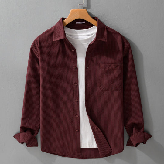 Herren Struktur-Overshirt aus atmungsaktivem Baumwollmix mit feinem Streifenrelief und Brusttasche Shop Nory