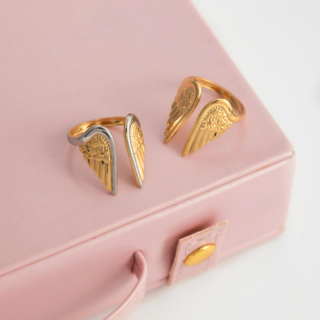 Damen Offener Ring mit Engelsflügel-Design aus hypoallergenem Edelstahl Shop Nory