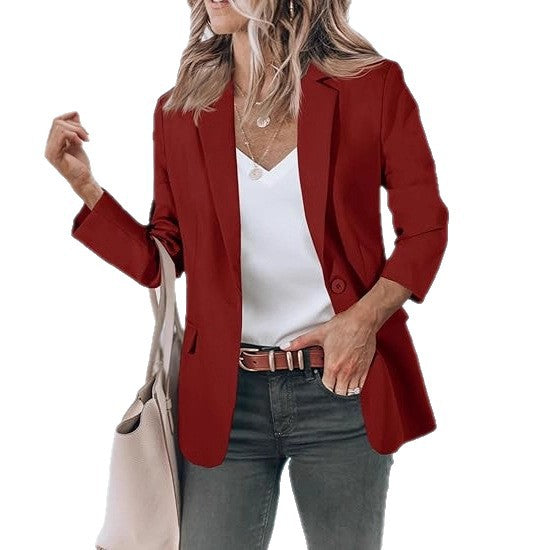 Damen Leichter Stretch-Blazer mit Schalkragen, Ein-Knopf-Verschluss und dreiviertelärmeln Shop Nory