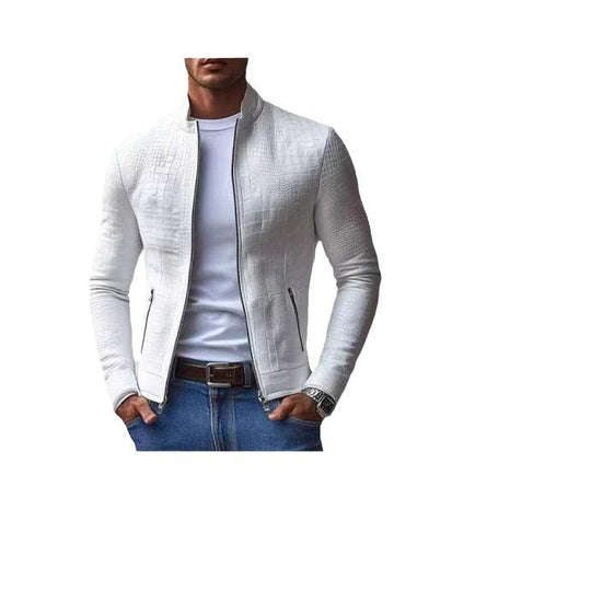 Herren elegante Kunstlederjacke mit kroko-ähnlicher Textur
