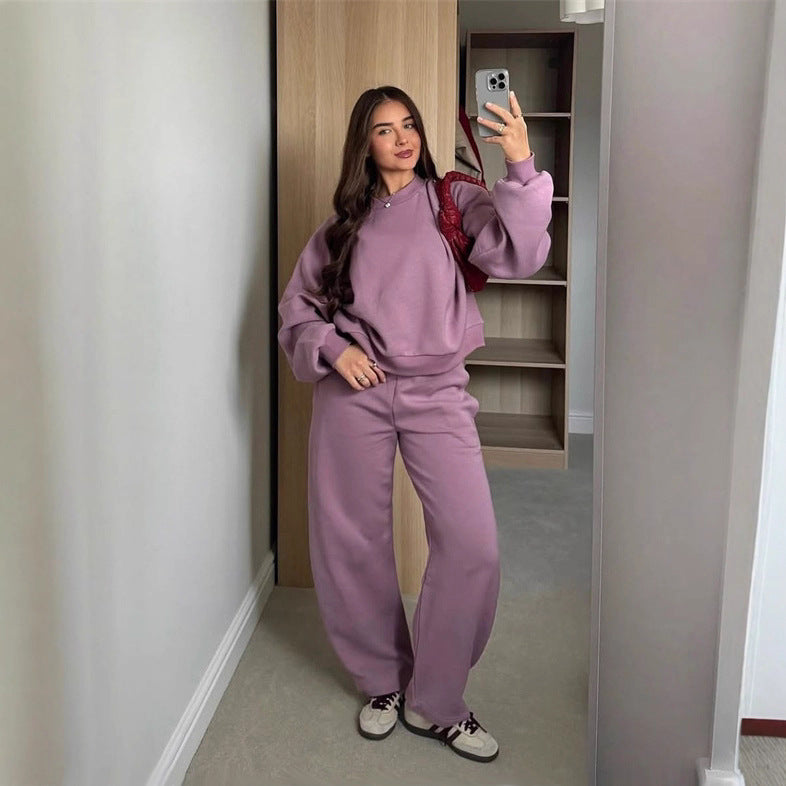 Damen Cropped-Sweatshirt mit hohem Rundhalsausschnitt und elastischer Tunnelzug Wide-Leg Jogginghose Set Shop Nory