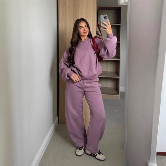 Damen Cropped-Sweatshirt mit hohem Rundhalsausschnitt und elastischer Tunnelzug Wide-Leg Jogginghose Set Shop Nory