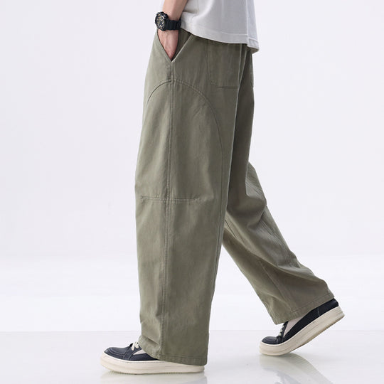 Herren Locker geschnittene Utility-Hose mit weitem Bein, markanten Ziernähten und elastischem Bund Shop Nory