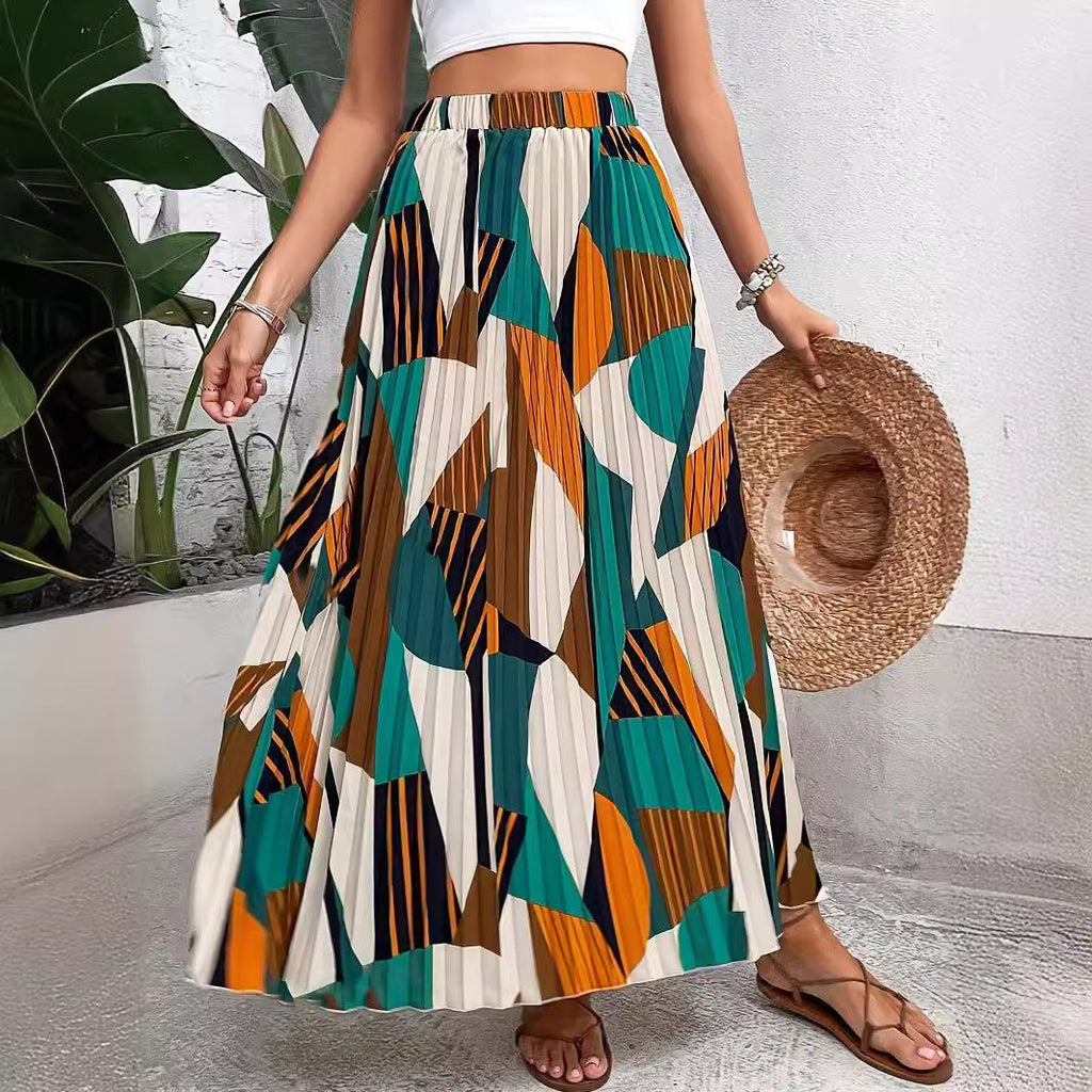 Damen Plissierter Maxirock mit geometrischem Muster