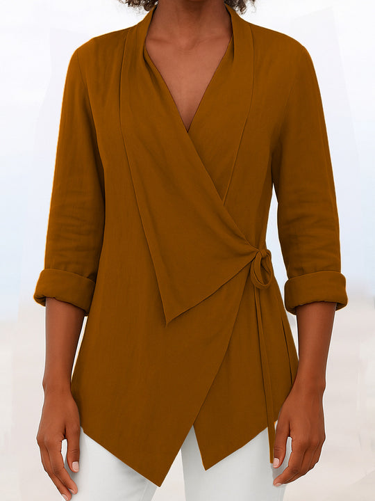 Damen Asymmetrische Wickelbluse mit Schalkragen und 3/4-Ärmeln Shop Nory