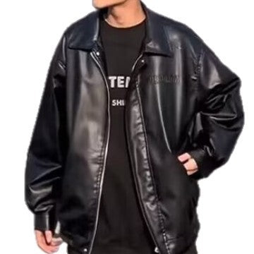 Herren Boxy-Kunstlederjacke mit Hemdkragen und verdecktem Reißverschluss Shop Nory