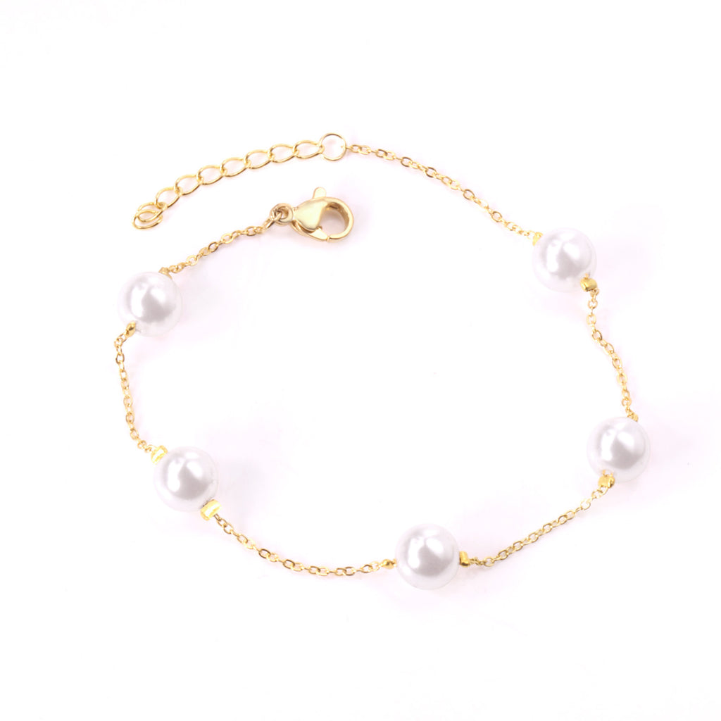 Damen Perlenarmband aus antiallergischem Edelstahl mit verstellbarem Verschluss Shop Nory