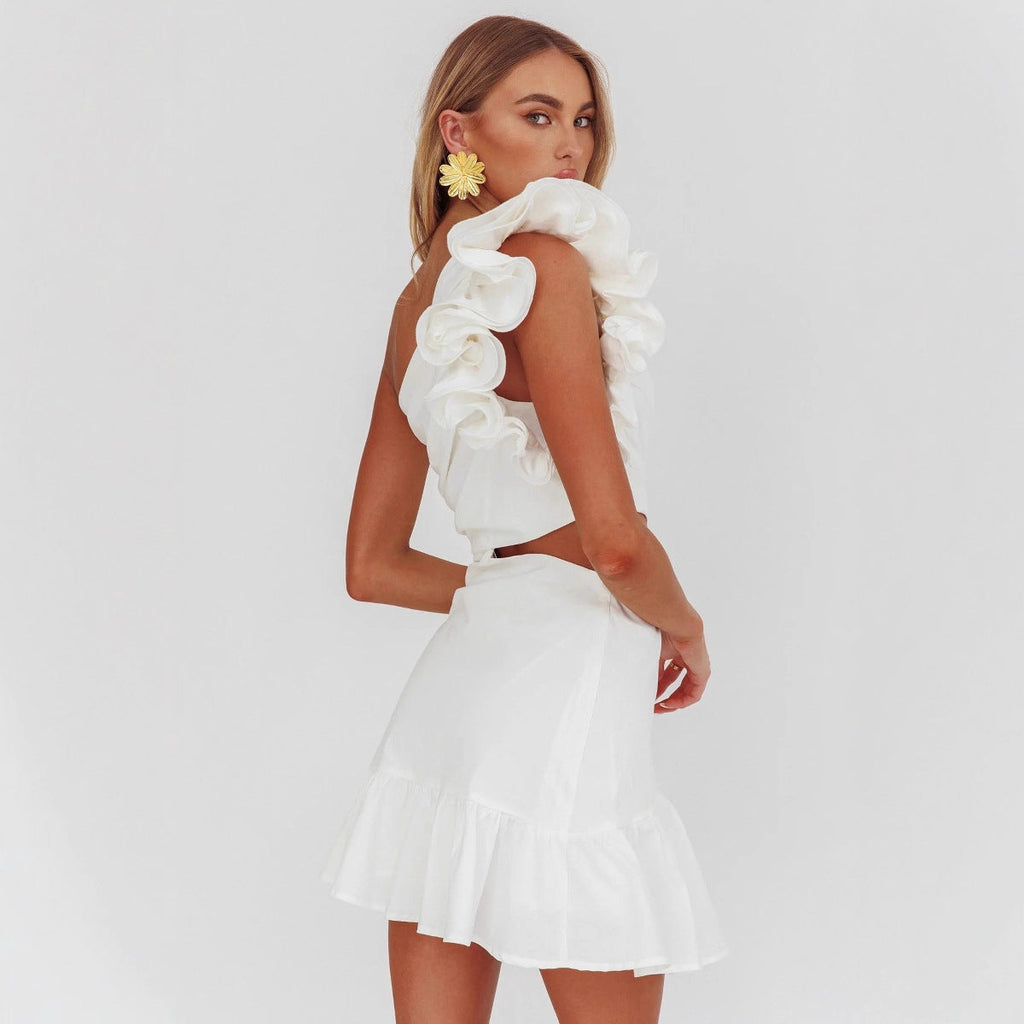 Damen Elegantes Cut-Out Kleid mit Rüschendetails Shopnory