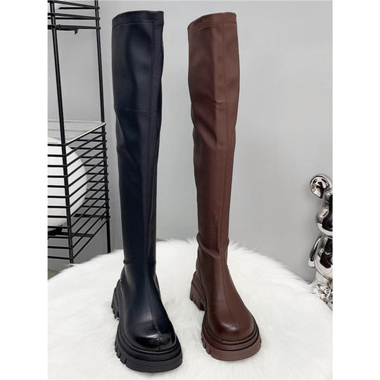 Damen Oberschenkelhohe Stretch-Stiefel mit schlankem Schaft und geformter Plateau-Sohle Shop Nory