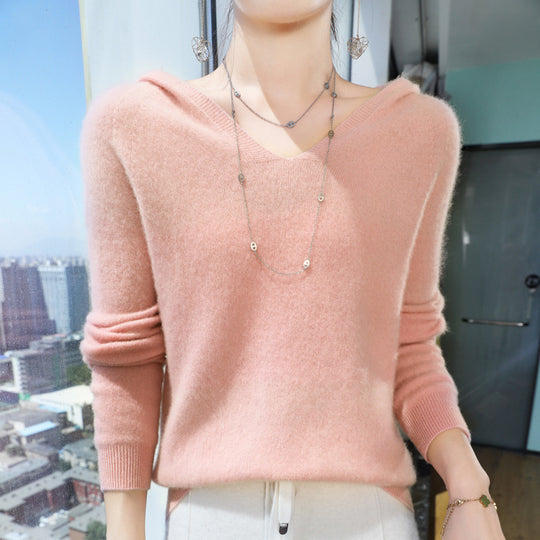 Damen Kuscheliger Kapuzenpullover im Angora‑Look mit feinem Rippbund Shop Nory