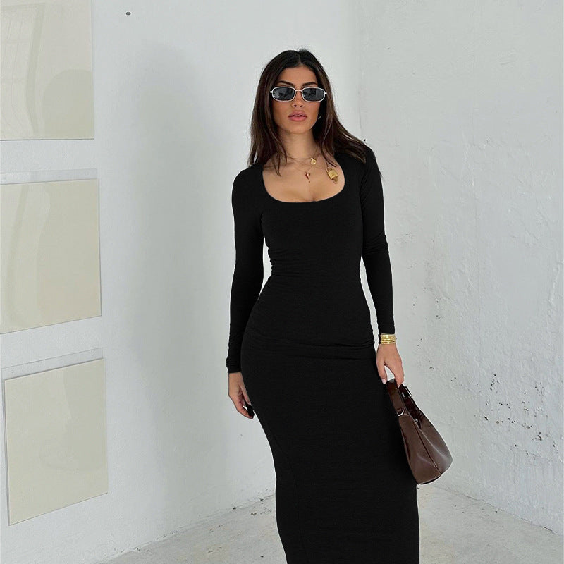 Damen Figurbetontes Stretch-Jerseykleid mit tiefem U-Boot-Ausschnitt und langen Ärmeln Shop Nory