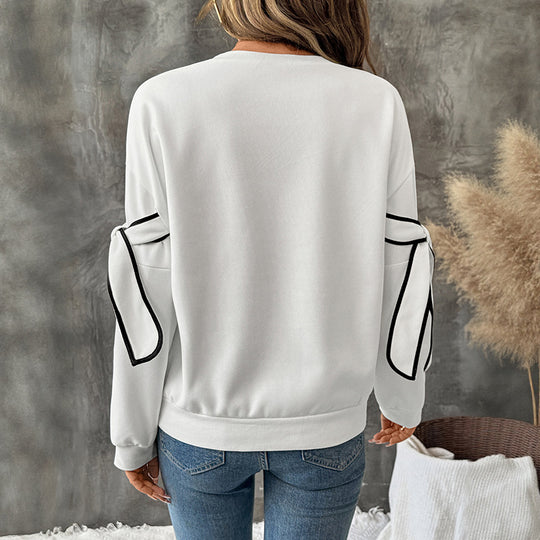 Damen Sweatshirt mit Zierstreifen und Schleifendetail an den Ärmeln Shop Nory
