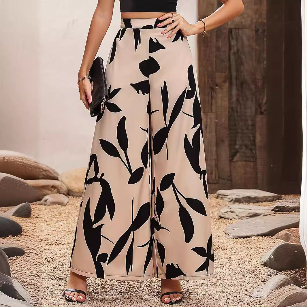 Damen Hochtaillierte Sommerhose mit floralem Druck