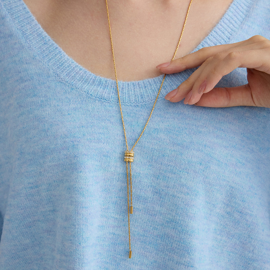 Damen Langes Kettenhalsband mit verstellbarem Anhänger aus hypoallergenem Edelstahl Shop Nory