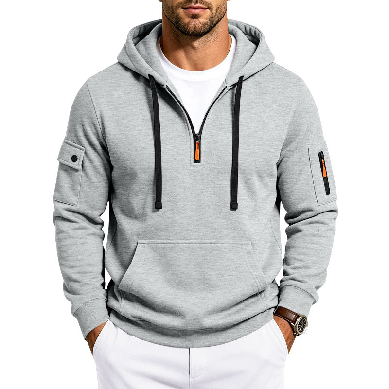 Herren Utility-Halbzip-Kapuzenpullover mit Ärmel-Taschen und Kängurutasche Shop Nory