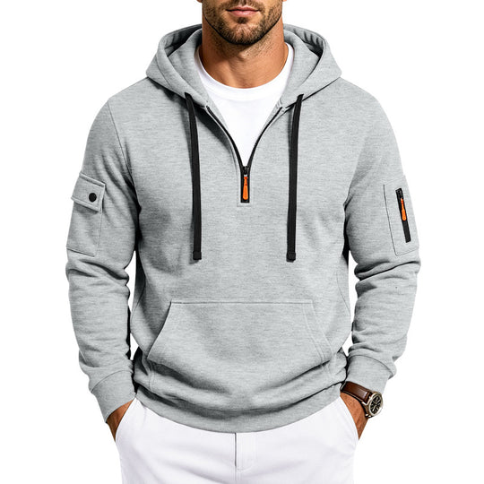 Herren Utility-Halbzip-Kapuzenpullover mit Ärmel-Taschen und Kängurutasche Shop Nory