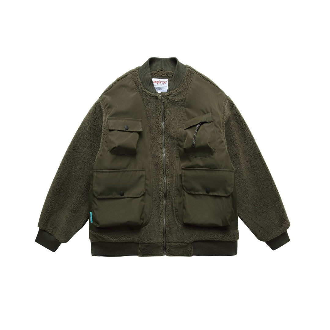 Herren Teddy-Fleece Bomberjacke mit Utility-Taschen und Nylon-Einsätzen Shop Nory