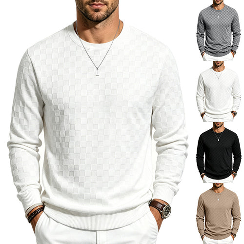 Herren Feiner Rundhals-Strickpullover mit dezentem Schachbrettmuster Shop Nory
