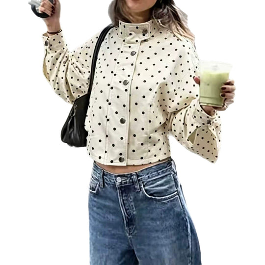 Damen Kurzjacke mit Stehkragen und Voluminösen Ballonärmeln Shop Nory