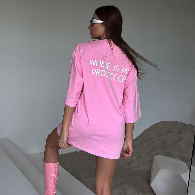Damen oversized Longshirt mit Statement-Print, dreiviertelärmeln und lockerer Tunika-Silhouette Shop Nory
