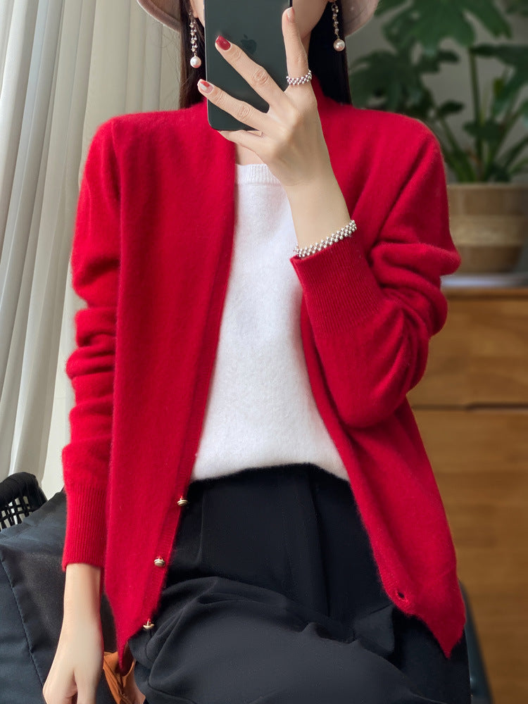 Damen Offener Feinstrick-Cardigan im Mohair‑Look mit geradem Saum und schmalen Bündchen Shop Nory
