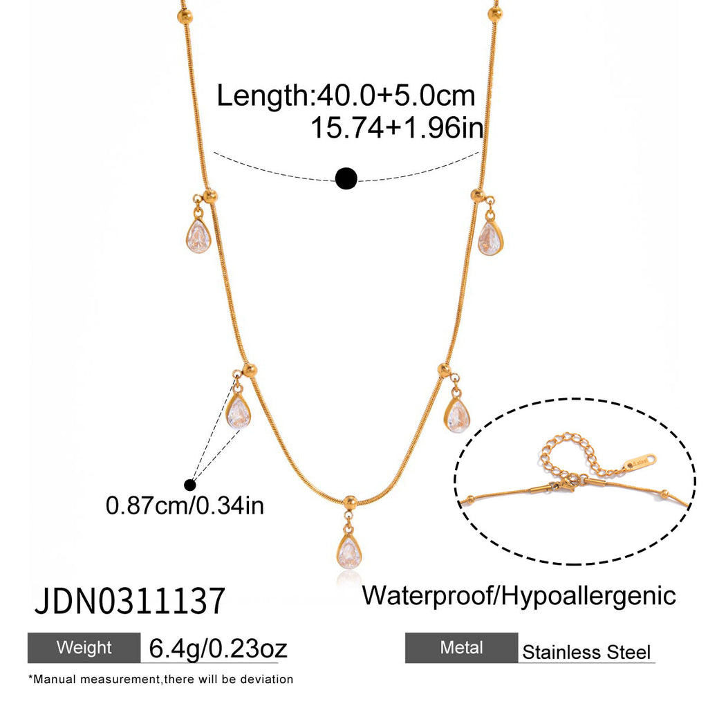 Damen Halskette mit hypoallergenem Edelstahl und tropfenförmigen Kristallanhängern Shop Nory