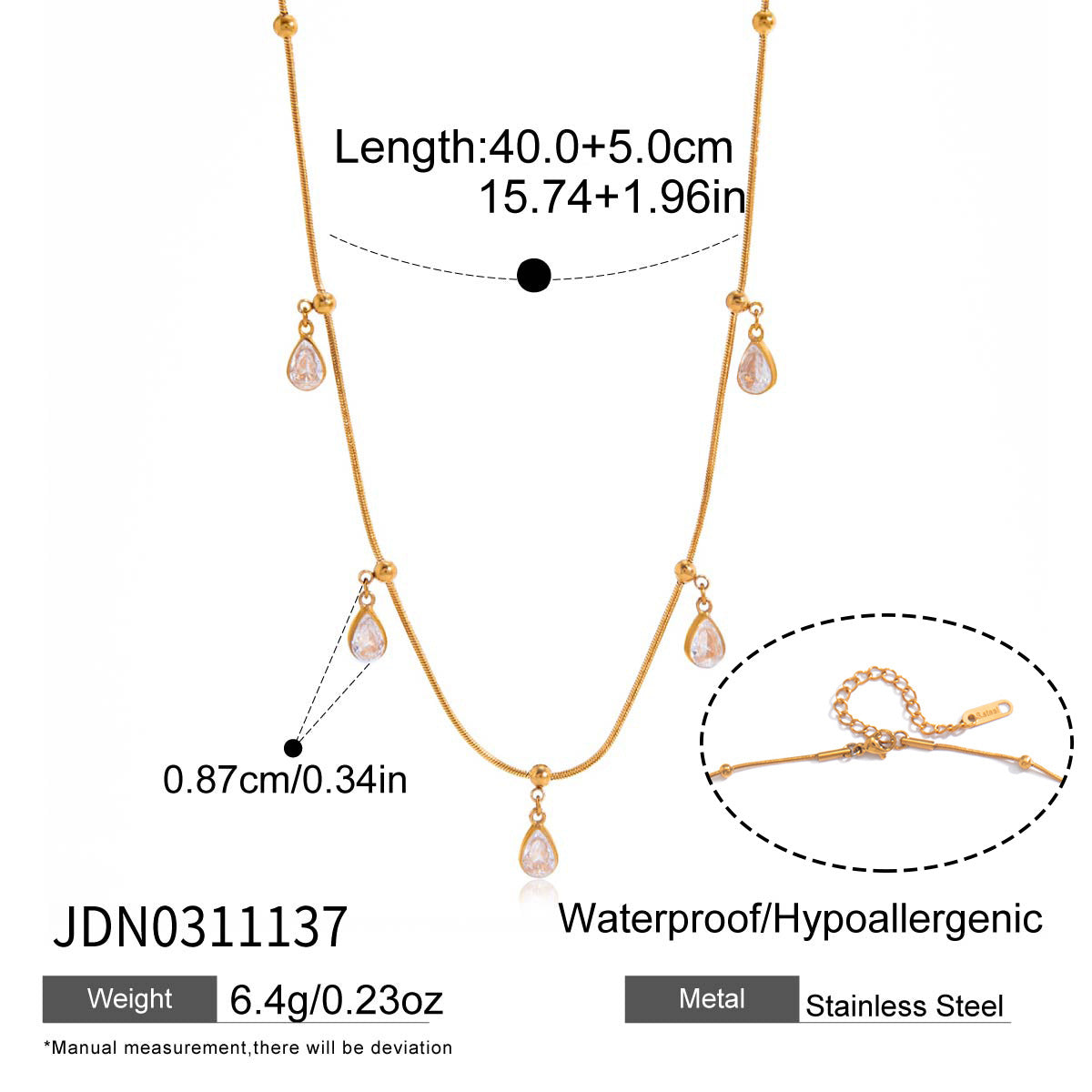 Damen Halskette mit hypoallergenem Edelstahl und tropfenförmigen Kristallanhängern Shop Nory