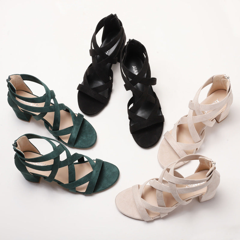 Damen Sandalen mit stylischem Kreuzriemen und komfortablem Blockabsatz