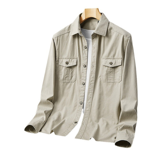 Herren leichte Baumwoll-Utility-Hemdjacke mit Pattentaschen und durchgehender Knopfleiste Shop Nory