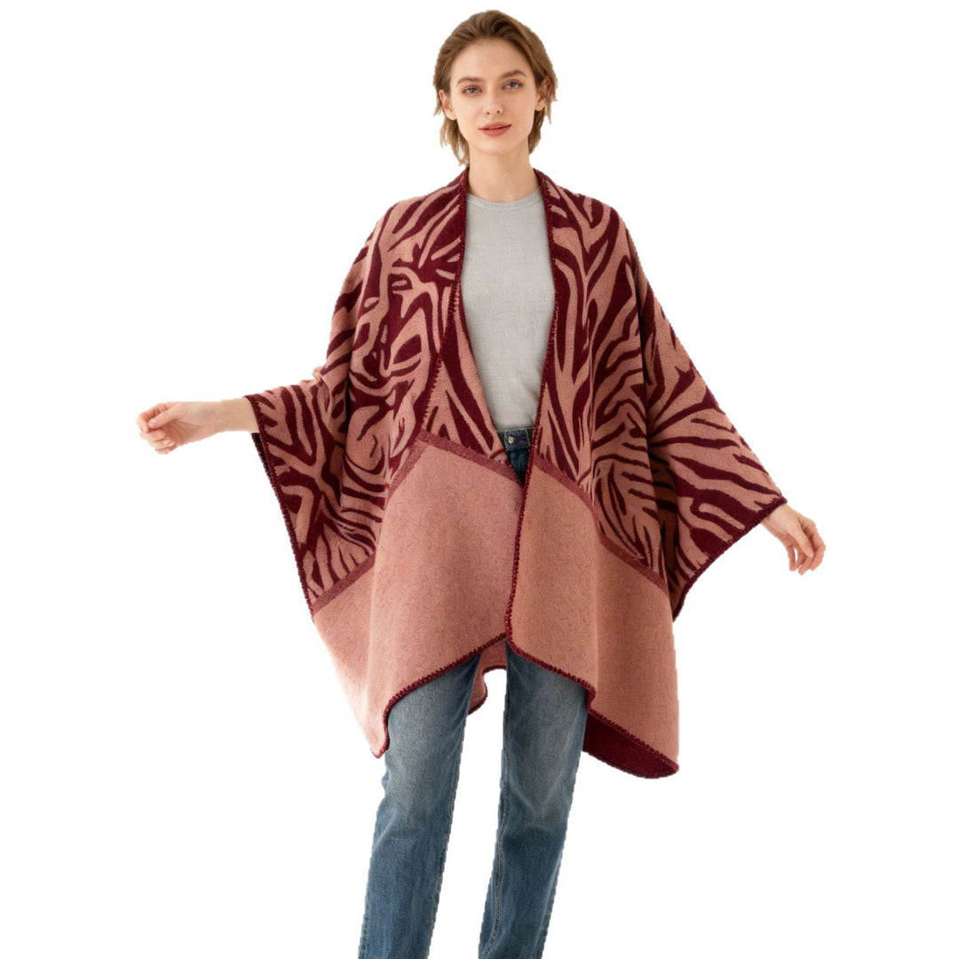 Damen Oversize-Jacquardponcho im Cape‑Stil mit offenem Fall und Ziernaht Shop Nory