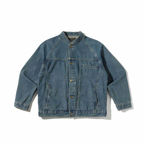 Unisex Boxy-Jeansjacke mit Stehkragen, markanter Nahtführung und Knopfleiste Shop Nory