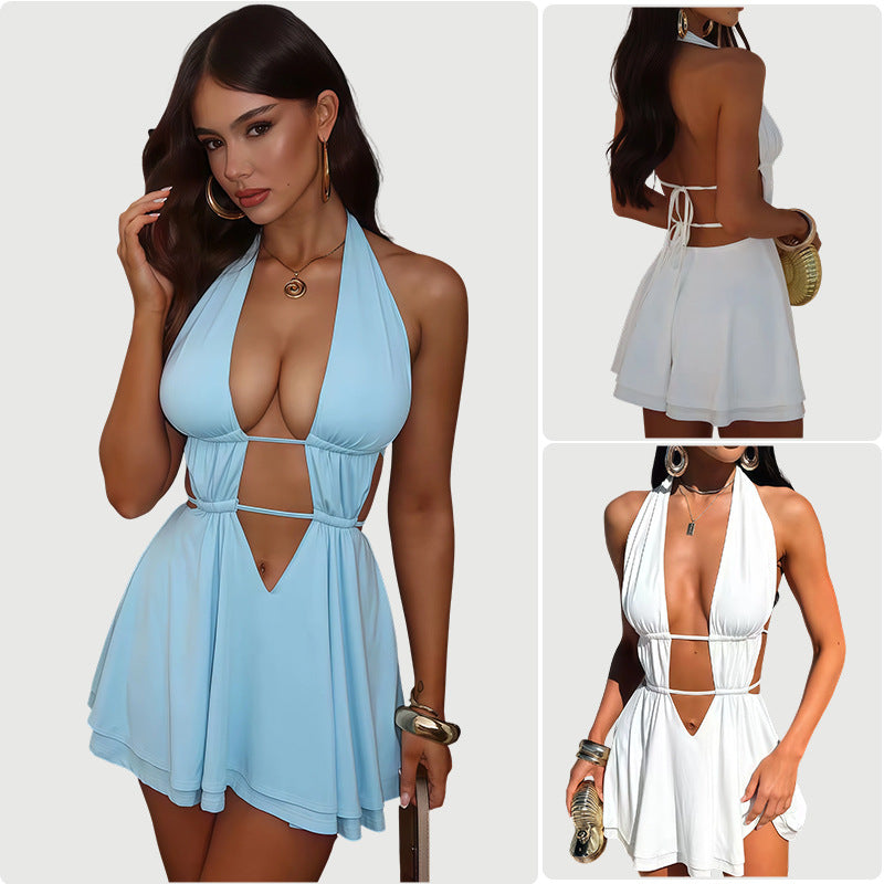 Damen Halterkleid mit tiefem V-Ausschnitt und seitlichen Cut-Outs