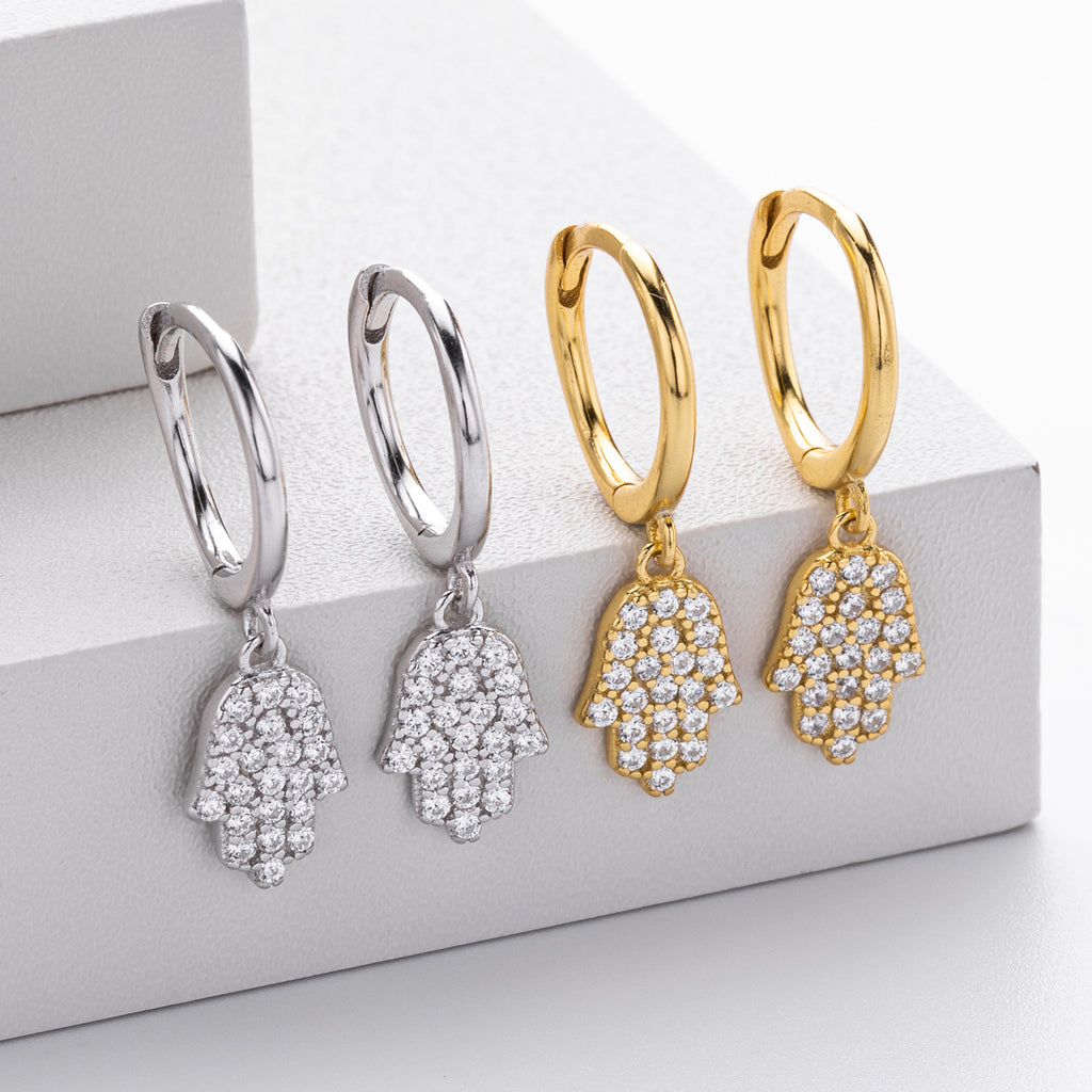 Damen Ohrhänger mit funkelndem Hand-Motiv aus 925 Sterling Silber Shop Nory