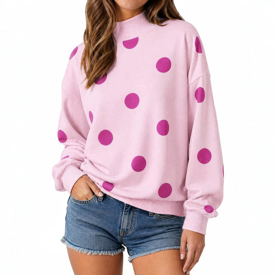 Damen Locker geschnittenes Sweatshirt mit Stehkragen und großen Punkten Shop Nory