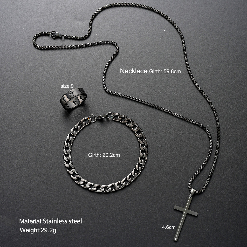 Herren Schmuckset aus robustem Edelstahl mit einzigartigem Kreuzanhänger und stilvollen Details Shop Nory