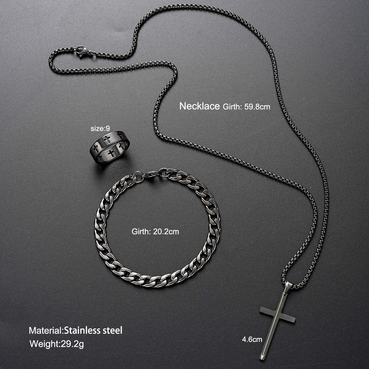 Herren Schmuckset aus robustem Edelstahl mit einzigartigem Kreuzanhänger und stilvollen Details Shop Nory
