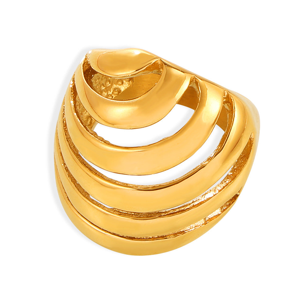 Damenring mit geometrischem Wellenmuster aus Titanstahl Shop Nory