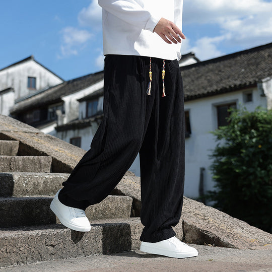 Herren Weit geschnittene Cord-Relaxhose mit elastischem Bund und Zierkordel Shop Nory