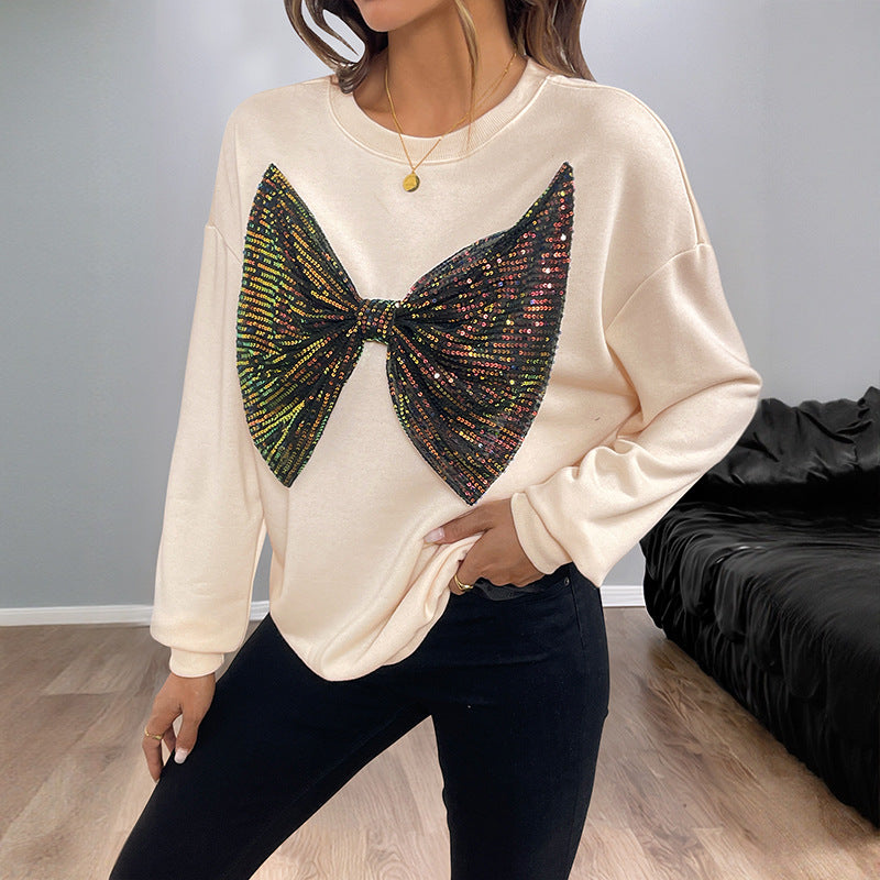Damen Lässiger Pullover mit funkelndem Schleifenmotiv Shop Nory