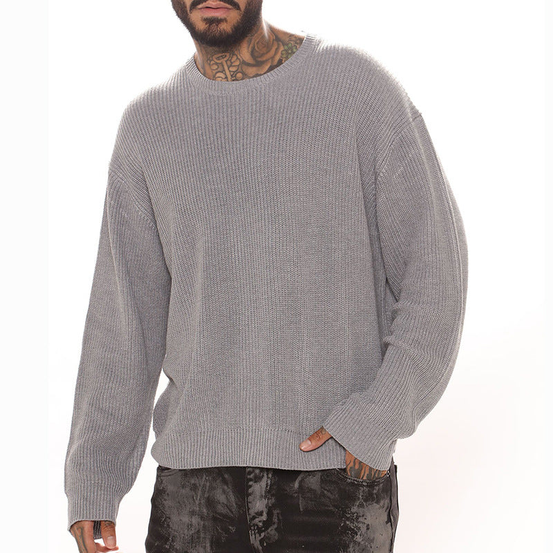 Herren Lockerer Strukturstrick-Pullover mit Rundhalsausschnitt und überschnittener Schulter Shop Nory
