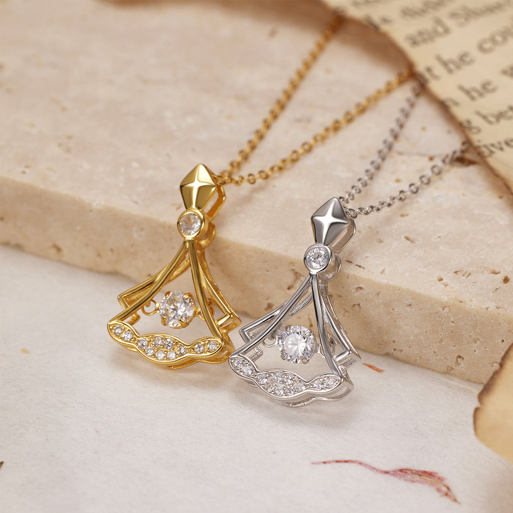 Damen Halskette aus hochwertigem Gold mit kunstvollem Anhänger und funkelnden Kristallen Shop Nory