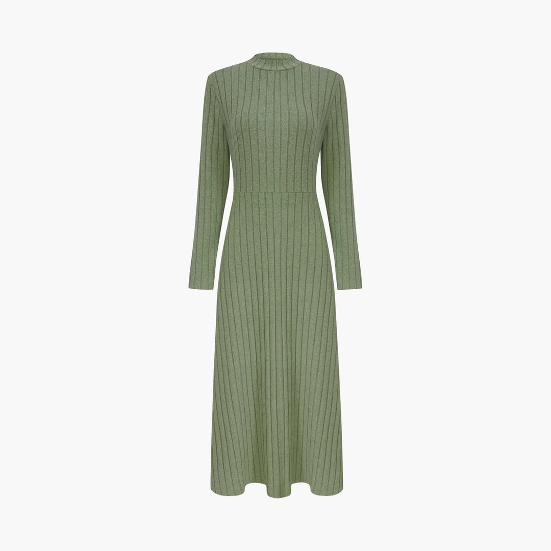 Damen Geripptes Strickmidikleid mit hohem Stehkragen und taillierter A-Linie Shop Nory
