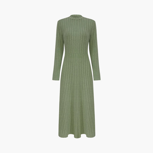 Damen Geripptes Strickmidikleid mit hohem Stehkragen und taillierter A-Linie Shop Nory