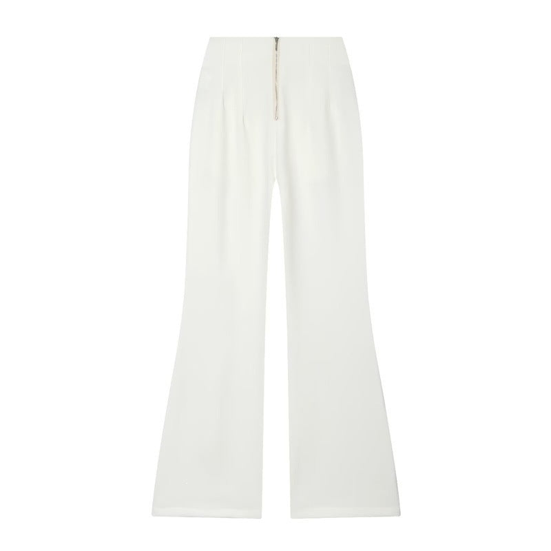 Damen Hochtaillierte weite Stoffhose mit geradem Bein und verdecktem Bund Shop Nory