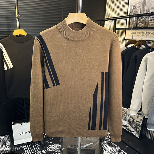 Herren Feinstrick-Pullover mit kurzem Stehkragen und geometrischem Intarsia-Design Shop Nory